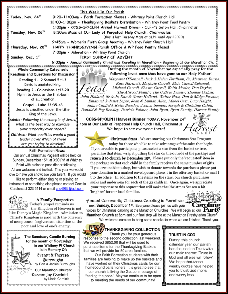 CCSSSP Church Bulletin November 24, 2019 Catholic Community of St