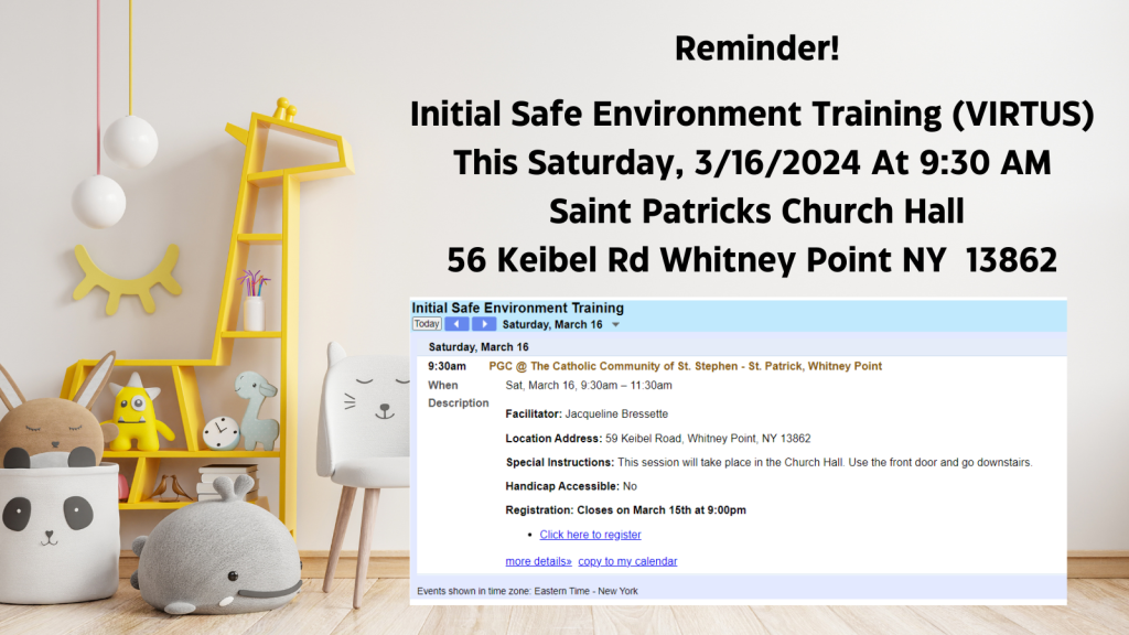 𝑹𝒆𝒎𝒊𝒏𝒅𝒆𝒓! 𝐈𝐧𝐢𝐭𝐢𝐚𝐥 𝐒𝐚𝐟𝐞 𝐄𝐧𝐯𝐢𝐫𝐨𝐧𝐦𝐞𝐧𝐭 𝐓𝐫𝐚𝐢𝐧𝐢𝐧𝐠 (𝐕𝐈𝐑𝐓𝐔𝐒) Catholic